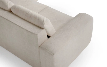 Narożnik z funkcją spania Arbon III turkusowy prawostronny wyjątkowo stylowy narożnik z pojemnikiem na pościel unikalny obły kształt