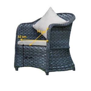 Fotel ogrodowy Modreno szary wygodny fotel pleciony z poduchami do ogrodu odporny na szkodliwe warunki atmosferyczne