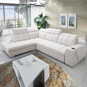 Narożnik z funkcją spania Luigi VII jasny beż lewostronny komfortowy narożnik rozkładany utrzymany w nowoczesnej formie