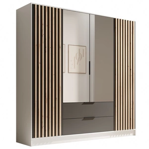 Szafa z lustrem Neri 200 cm biały / czarny stylowe lamele zdobiące drzwi szafy pojemne szuflady uchwyty krawędziowe