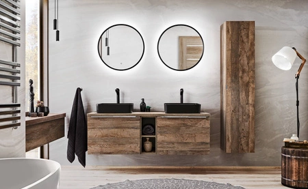 Szafka pod umywalkę nablatową Santa Fe 60 cm dąb vintage oryginalna kolorystyka podkreślona chromowanym uchwytem krawędziowym