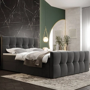 Łóżko kontynentalne Manhattan 180x200 szare w nowoczesnym skandynawskim stylu z tapicerowanym zagłówkiem i zanóżkiem