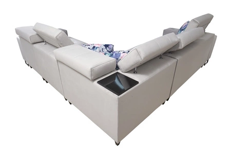 Narożnik z funkcją spania Hampton III morski prawostronny komfortowy narożnik wykonany z gładkiej i miękkiej tkaniny typu velvet