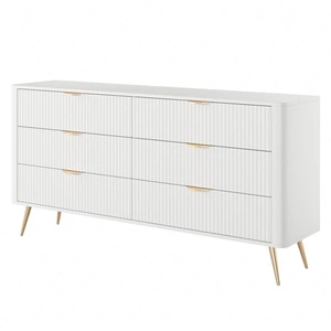 Komoda z szufladami Lante 163 cm biała elegancki design owalny kształt komody osadzona na wysokich nogach gustowny ryflowany front