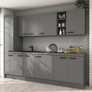 Zestaw mebli kuchennych Verdi 260 cm meble do kuchni odporne na wilgoć parę wodną i uszkodzenia wzbogacone metalowymi uchwytami