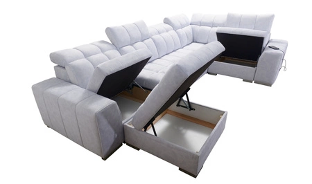 Narożnik z funkcją spania Luigi IV turkusowy lewostronny elegancki narożnik do salonu wykonany z miękkiej tkaniny typu velvet