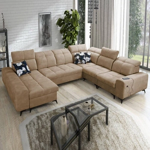 Narożnik z funkcją spania Buffalo VIII ciemny beżowy lewostronny wysokiej klasy narożnik z pojemnikami wysoka jakość wykonania