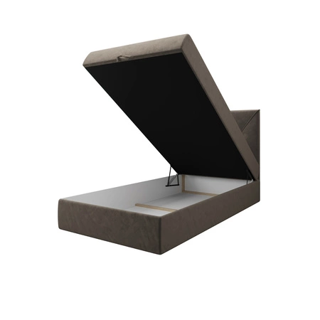 Łóżko kontynentalne Arvada 90x200 jasny brąz w nowoczesnym skandynawskim stylu z tapicerowanym zagłówkiem łóżko z pojemnikiem