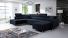 Narożnik z funkcją spania Nausa VI granatowy prawostronny stylowy narożnik do salonu o komfortowym wykończeniu tkanina typu velvet