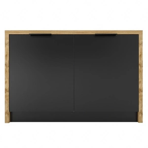 Wyspa kuchenna Mina 127 cm dąb artisan / czarny funkcjonalny mebel kuchenny z szafkami uchwyty krawędziowe solidne wykonanie