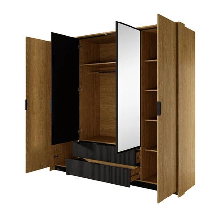 Zestaw mebli do sypialni Baltic dąb baltic / czarny stylowy design komplet mebli do sypialni dekoracyjne ryflowania metalowe uchwyty