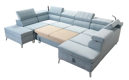 Narożnik z funkcją spania Rava VIII szary popiel prawostronny elegancki design gustowna bryła z gwarancją komfortu miękka tkanina