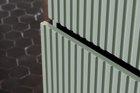 Zestaw mebli łazienkowych Line Reed Green szałwiowy / dąb coast evoke designerskie szafki łazienkowe stylowe pionowe ryflowania