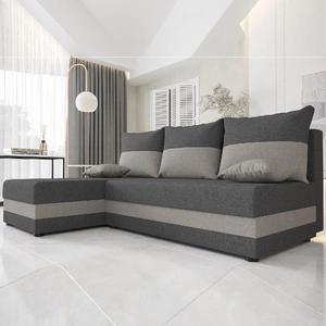 Narożnik z funkcją spania Bowers grafitowy / szary lewostronny narożnik z pojemnikiem na pościel gwarancja najwyższego komfortu