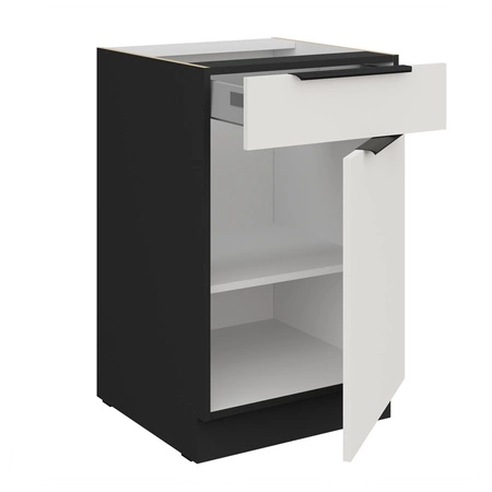 Szafka kuchenna stojąca z szufladą i półką Corato Bl 50 D 1F 1S BB fronty szafki kuchennej wykończone w technologii anti fingerprint