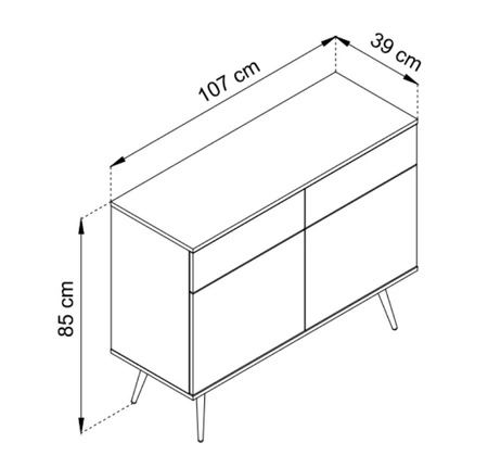 Komoda z szufladami Luxury 107 cm biała nowoczesny design komody do salonu korpus zwieńczony złotą listwą wysokie metalowe nogi
