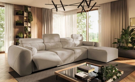 Narożnik z funkcją spania Cantare XII Lux beżowy prawostronny estetyczny i niezwykle komfortowy narożnik z podnoszonym podnóżkiem