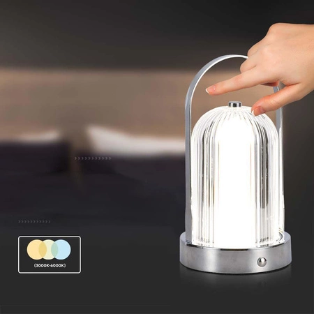 Lampka nocna Doro srebrna 1W 3000K-6000K designerska konstrukcja lampa stołowa w stylu nowoczesnym metalowa podstawa