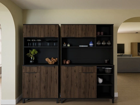 Kredens kuchenny Brianza 119 cm czarny / orzech okapi bufet do kuchni doskonały do aranżacji małego aneksu kuchennego w mieszkaniu