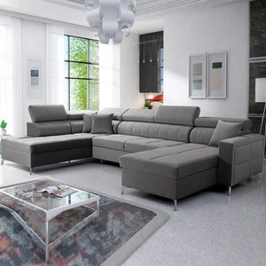 Narożnik z funkcją spania Nausa VI szary prawostronny stylowy narożnik do salonu o komfortowym wykończeniu miękka tkanina typu velvet