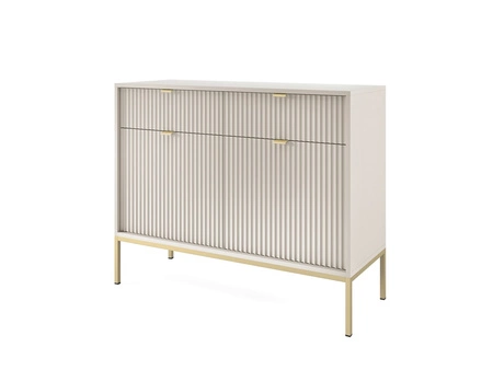 Komoda z szufladami Lovro 104 cm beżowa nowoczesny design zachwyci miłośników wyrazistych wnętrz komoda wzbogacona o złote dodatki