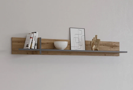 Półka Cross 180 cm dąb wotan prosta forma w nowoczesnym wydaniu praktyczna półka na ścianę do salonu jadalni lub pokoju dziennego