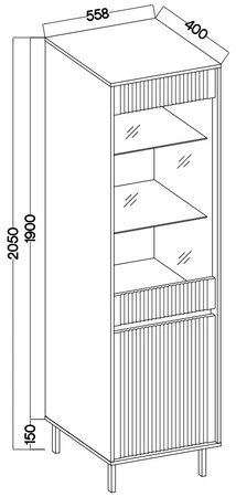 Witryna Osaka 56 cm beżowa / czarna elegancka witryna do salonu o minimalistycznym designie gustowny ryflowany front szkło hartowane