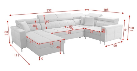 Narożnik z funkcją spania Nausa V szary lewostronny elegancki narożnik do salonu wykonany z miękkiej tkaniny typu velvet