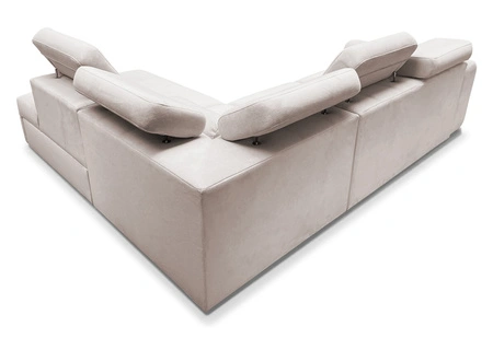 Narożnik z funkcją spania Cantare VII kremowy prawostronny narożnik z pojemnikiem na pościel wykonany z trwałej tkaniny typu plusz