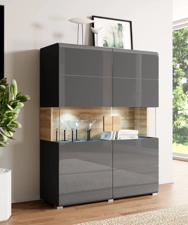 Meblościanka Toledo antracyt / antracyt połysk / dąb grandson idealna do salonu i pokoju dziennego