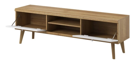 Szafka RTV Primo 160 cm dąb riviera / biały nowoczesny design mebla w stylu skandynawskim obrzeża wykończone specjalną okleiną