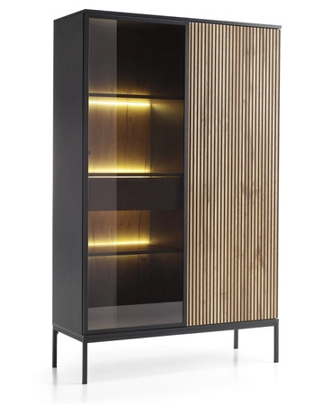 Witryna Amma 104 cm czarny / dąb wotan witryna z szufladą nowoczesna forma stylowe wykończenie salonu system push to open