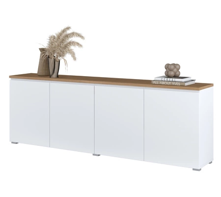 Komoda Modo 200 cm biała / dąb mauvella prosta forma w nowoczesnym wydaniu idealna komoda do salonu lub sypialni frezowany uchwyt