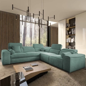 Narożnik z funkcją spania Viano III patynowy prawostronny stylowy narożnik z pojemnikami na pościel doskonały do nowoczesnych wnętrz