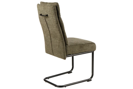 Krzesło tapicerowane Berry oliwkowe nowoczesne oraz funkcjonalne krzesło do jadalni z metalowymi płozami krzesło z uchwytem