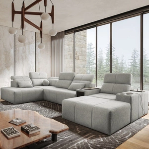 Narożnik z funkcją spania Tesalia V szary popiel prawostronny komfortowy narożnik z szufladą oraz funkcją przesuwanego oparcia