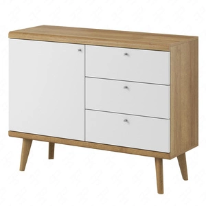 Komoda z szufladami Primo 107 cm dąb riviera / biały nowoczesny design w stylu skandynawskim obrzeża komody wykończone specjalną okleiną ABS