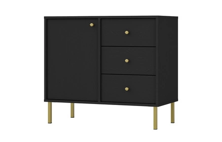 Zestaw mebli do salonu Kioto II czarny grafit stylowy design eleganckie meble wsparte na metalowych złotych nogach subtelne uchwyty