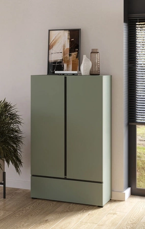 Komoda wysoka Cross 89 cm zielona stylowy design komody z szufladą do sypialni prosta forma w nowoczesnym wydaniu