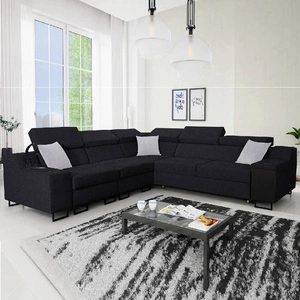 Narożnik z funkcją spania Alcamo III czarny lewostronny funkcjonalny i stylowy narożnik z szufladą w boczku dwa pojemniki na pościel