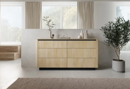 Komoda z szufladami Torro 163 cm dąb cremona / czarny oryginalny design komoda z systemem otwierania push to open zaoblony kształt