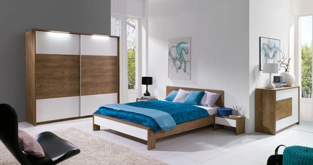 Komoda z szufladami Latika 137 cm dąb burgundzki / biała nowoczesny design mebla obrzeża komody wykończone specjalną okleiną ABS system otwierania drzwi i szuflad push to open