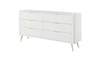 Komoda z szufladami Lante 163 cm biała elegancki design owalny kształt komody osadzona na wysokich nogach gustowny ryflowany front