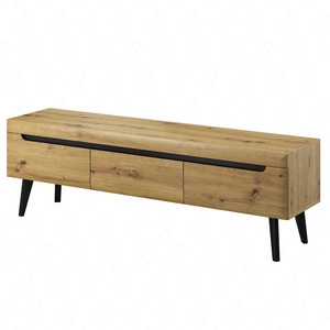 Szafka RTV Atka 160 cm dąb artisan / czarny nowoczesny design w stylu skandynawskim z systemem pełnego wysuwu szuflad