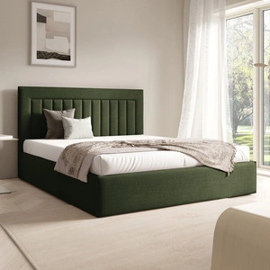 Łóżko tapicerowane Togo 140x200 zielone eleganckie i funkcjonalne łóżko do sypialni gustowne pionowe przeszycia na wezgłowiu