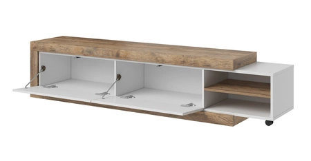 Szafka RTV Sintra 200 cm / 241 cm dąb samdal / biały połysk stylowa szafka pod telewizor z możliwością regulacji szerokości