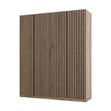 Szafa Kastano XV 200 cm dąb evoke / czarny nowoczesny design drzwi ozdobione lamelami w kolorze dąb evoke idealna szafa do sypialni