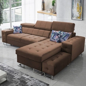 Narożnik z funkcją spania Hampton jasny brąz prawostronny stylowe pikowania na siedzisku miękka tkanina obiciowa narożnik z dostawką