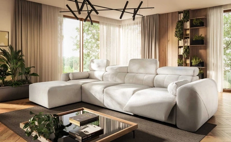 Narożnik z funkcją spania Cantare XII Lux kremowy lewostronny estetyczny i niezwykle komfortowy narożnik z podnoszonym podnóżkiem