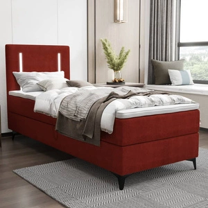 Łóżko kontynentalne Norco 90x200 bordowe stylowe łóżko z pojemnikiem oświetlenie umieszczone w zagłówku nadaje wyjątkowości